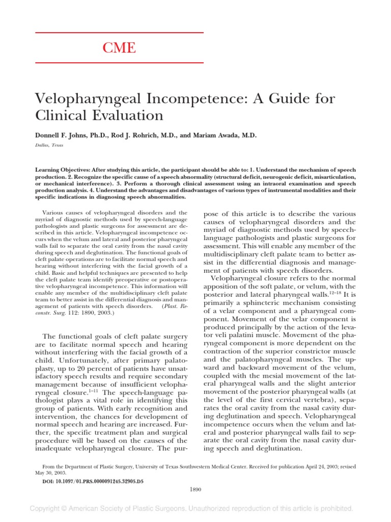 Velopharyngeal Incompetence: A Guide For Clinical Evaluation | PDF ...