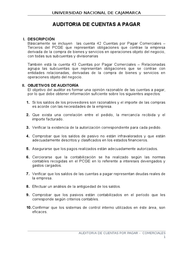 Trabajo de Auditorìa - Ceuntas Por Pagar | PDF | Contralor | Contabilidad