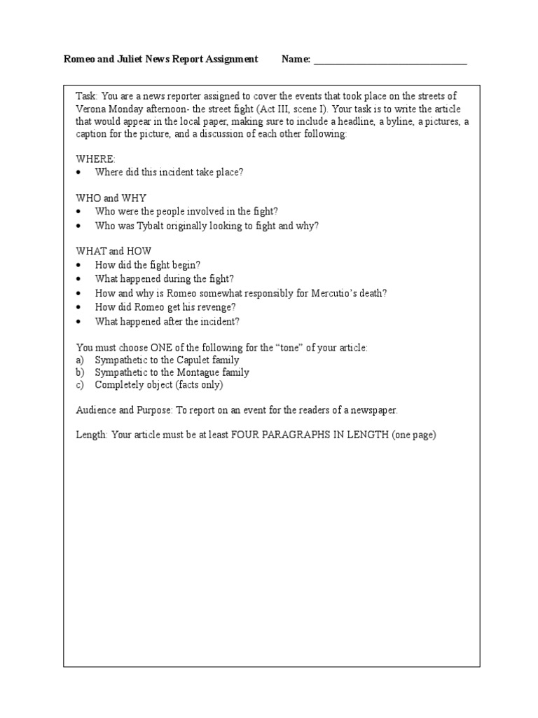 Verona Street Fight Report Assignment | PDF