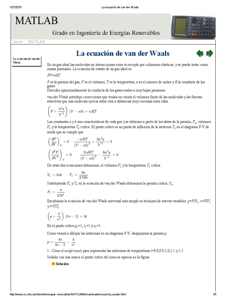Ecuación de Van der Waals en Gases | PDF | Gases | Mecánica