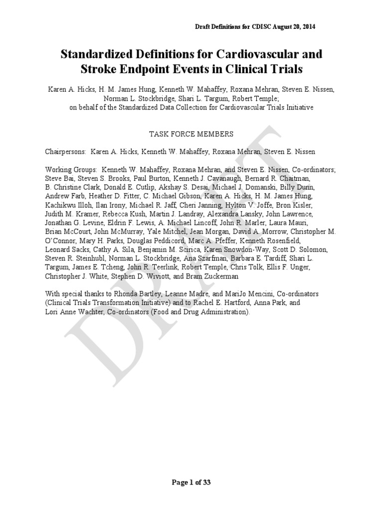 2014 Draft Definitions For CDISC | PDF | Percutaneous Coronary ...