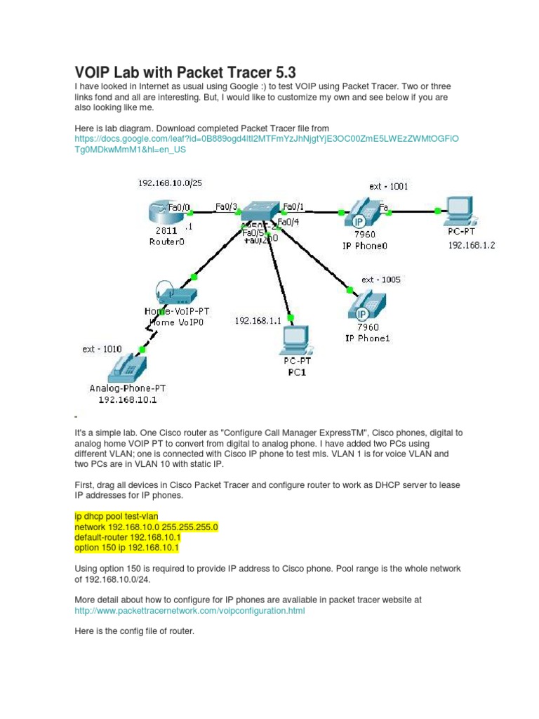Configuring VoIP in Cisco Packet Tracer | PDF | Ip Address | Voice Over Ip