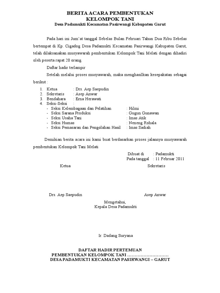 Berita Acara Pembentukan Kelompok Tani Blanko1