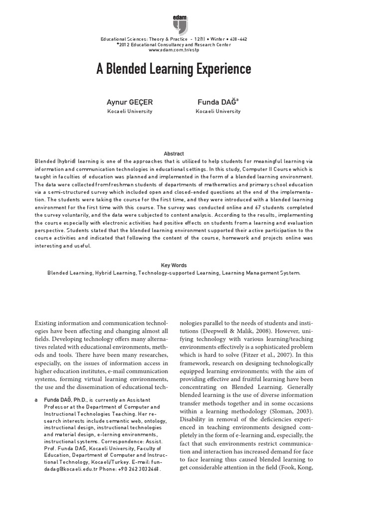 A Blended Learning Experience | PDF | Educational Technology | Learning