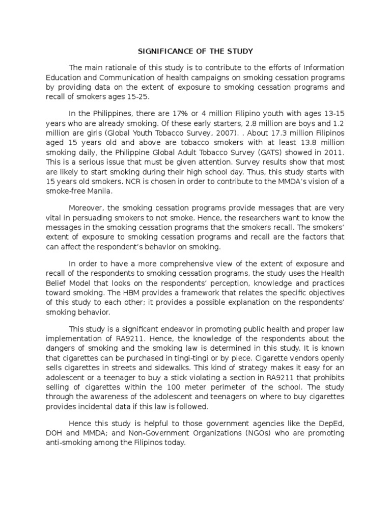 THESIS Significance of The Study PDF Tobacco Smoking Addiction