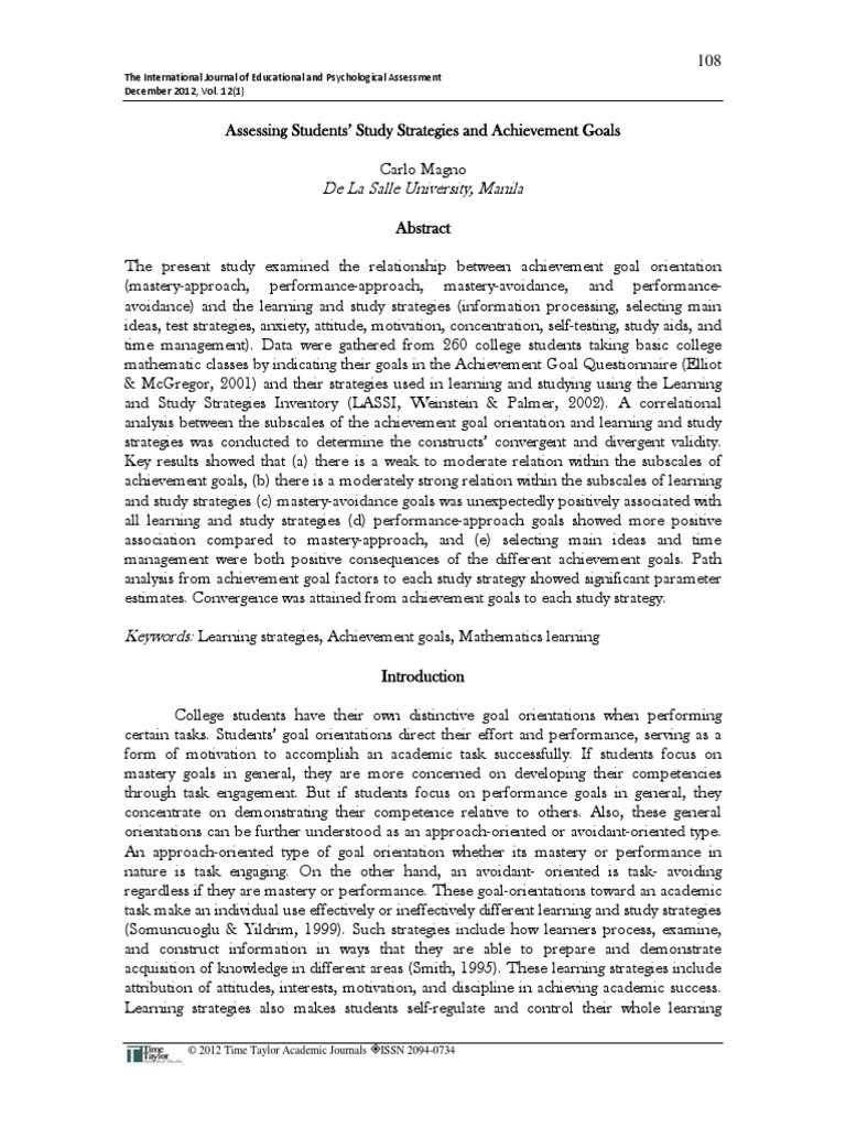 Assessing Students' Study Strategies and Achievement Goals | PDF ...