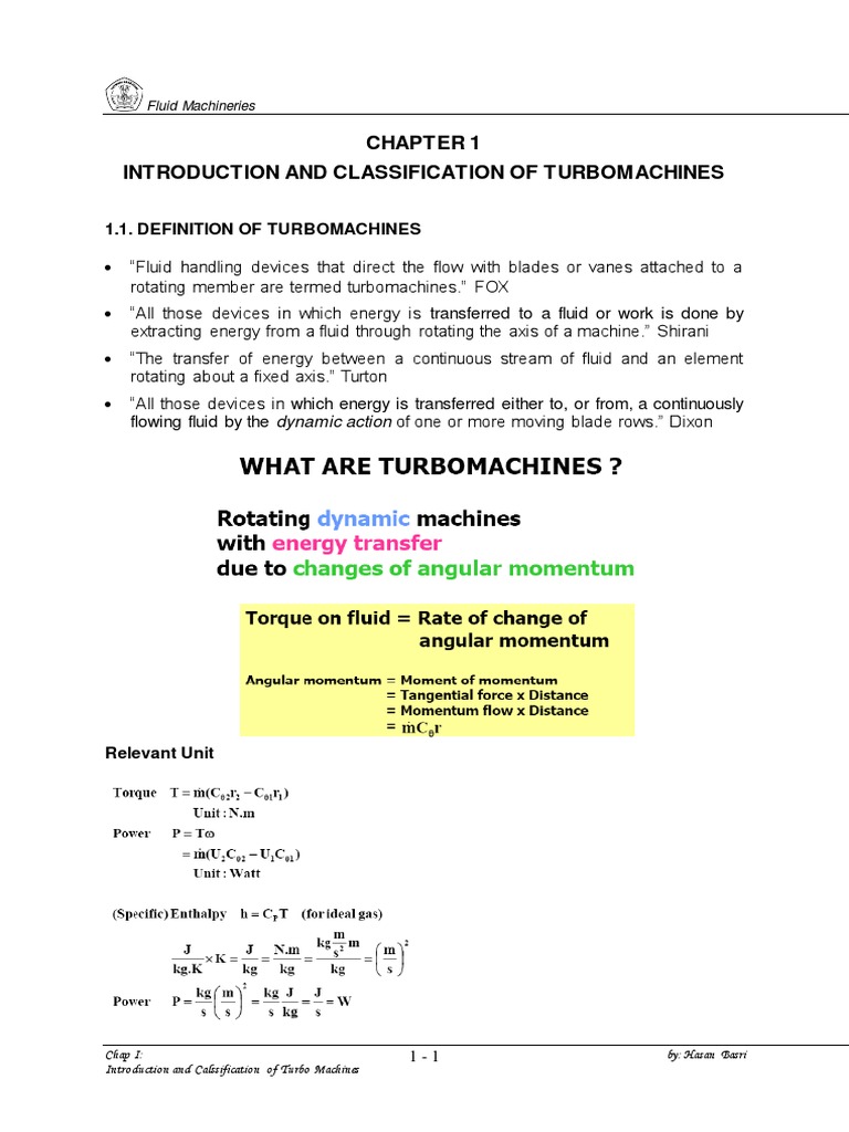 Ch1 Intro & Classification of Turbomachines | PDF | Turbomachinery ...