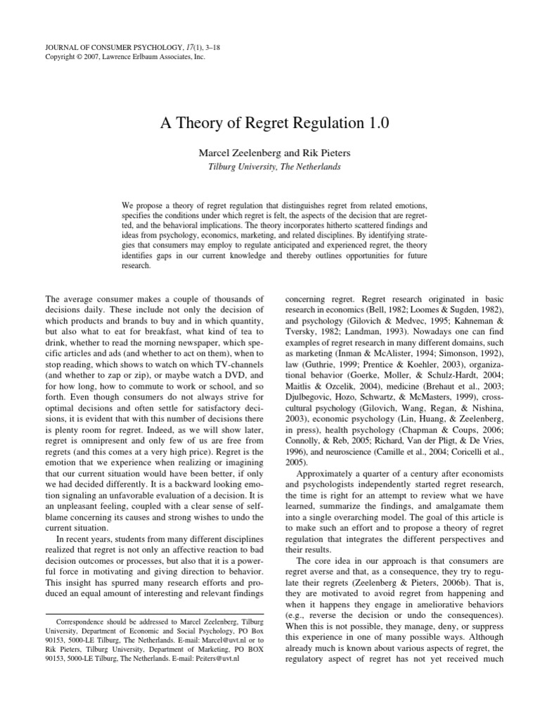 A Theory of Regret Regulation | PDF | Affect (Psychology) | Emotions