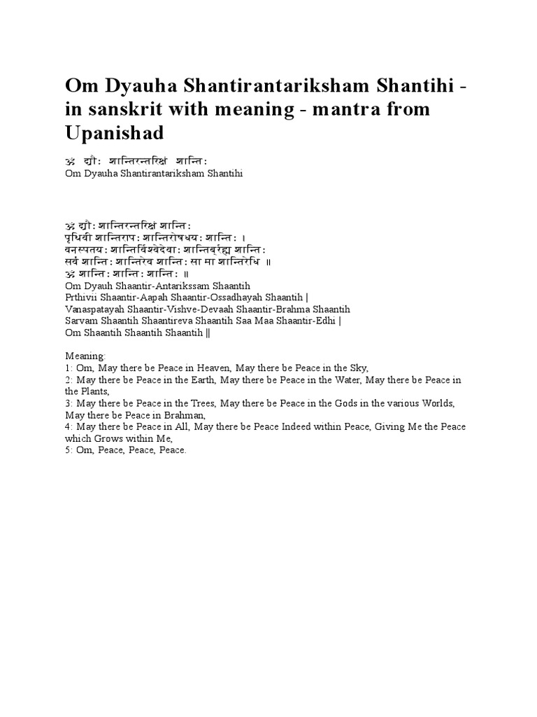 Om Dyauha Shantirantariksham Shantihi | PDF | Self-Improvement | Language  Arts & Discipline