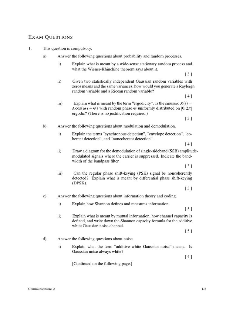 E Communication Exam | PDF | Signal To Noise Ratio | Telecommunications