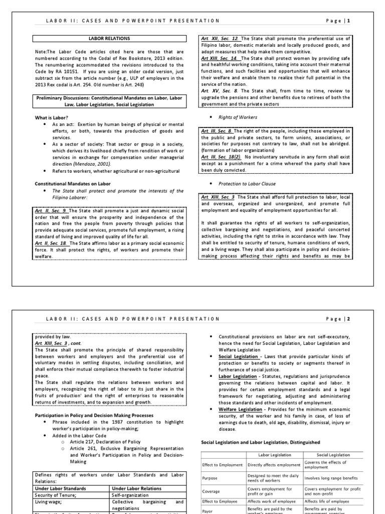 Philippine Labor Law Overview | PDF | Employment | Labour Law