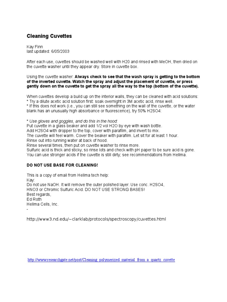 Cleaning Cuvettes PDF Nitric Acid Chemical Compounds