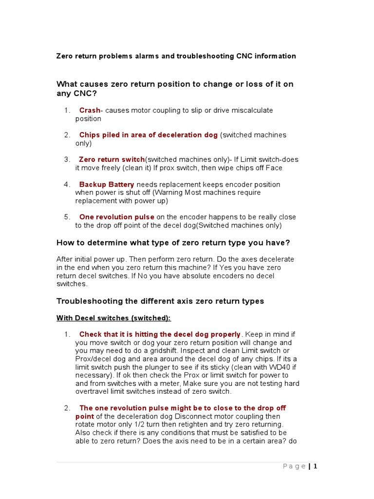 CNC Zero Return Troubleshooting Guide | PDF | Numerical Control ...