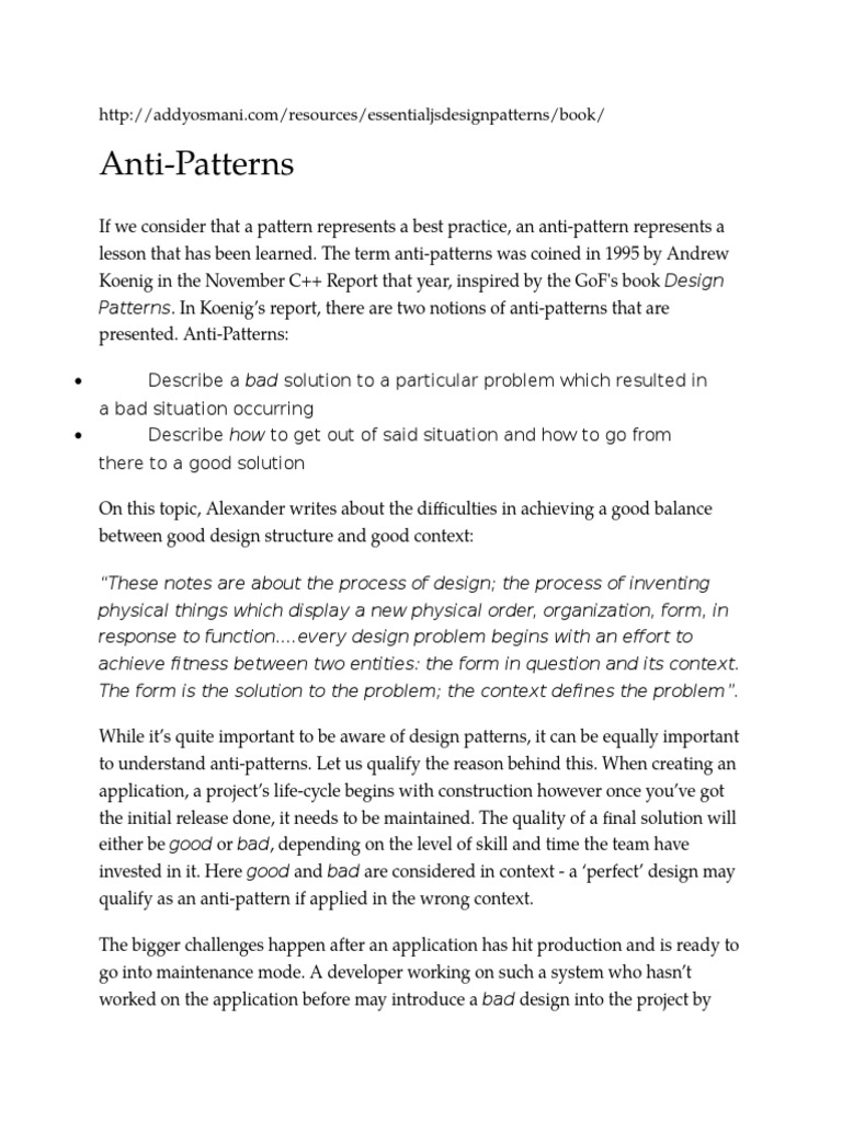 Anti Patterns Java Script Computer Programming