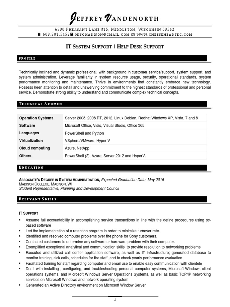 JeffreyVandenorth - Final Resume AM | PDF | Hyper V | System Administrator