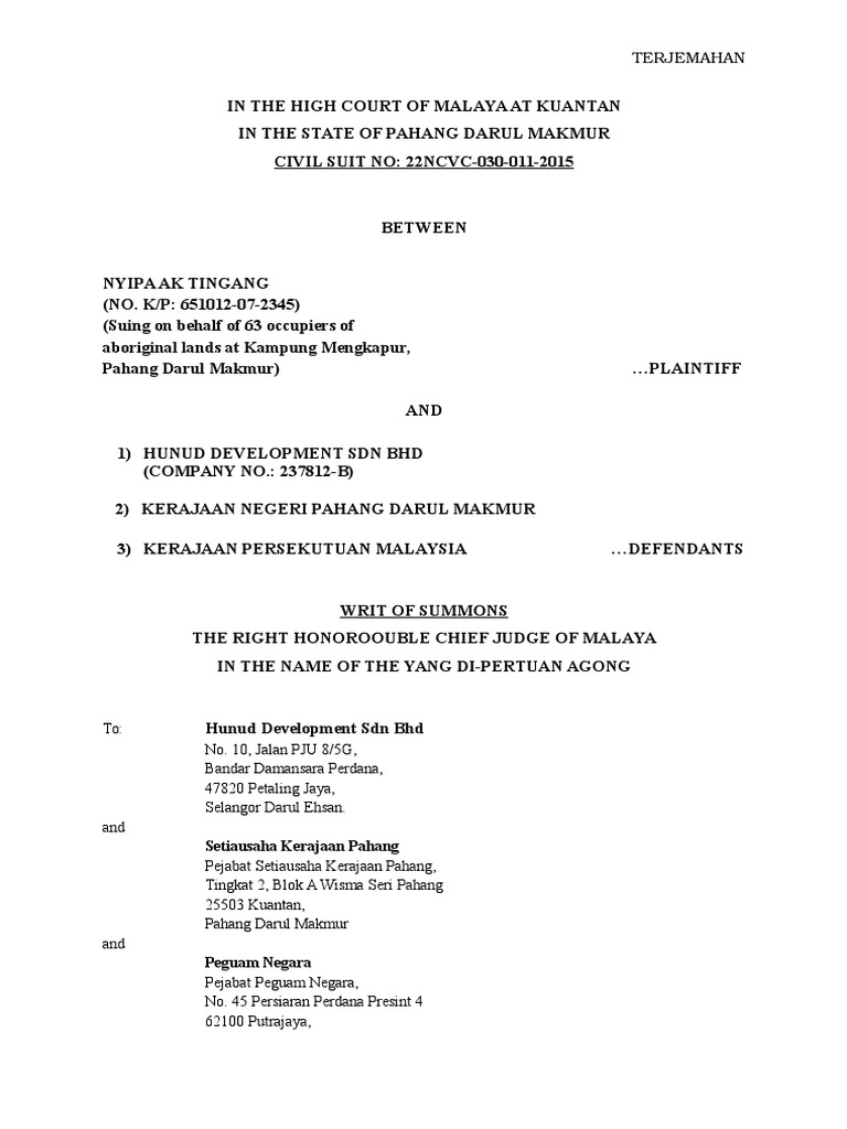 Writ Of Summons Pdf Service Of Process Damages