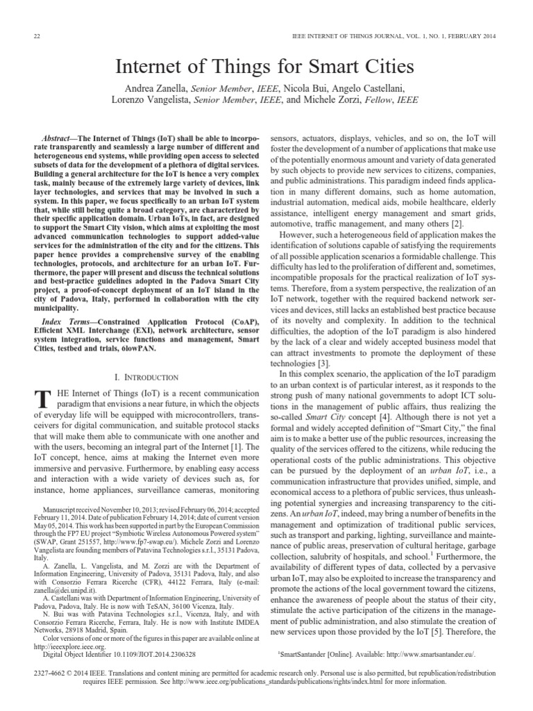 Internet of Things For Smart Cities | PDF | Internet Of Things | I Pv6