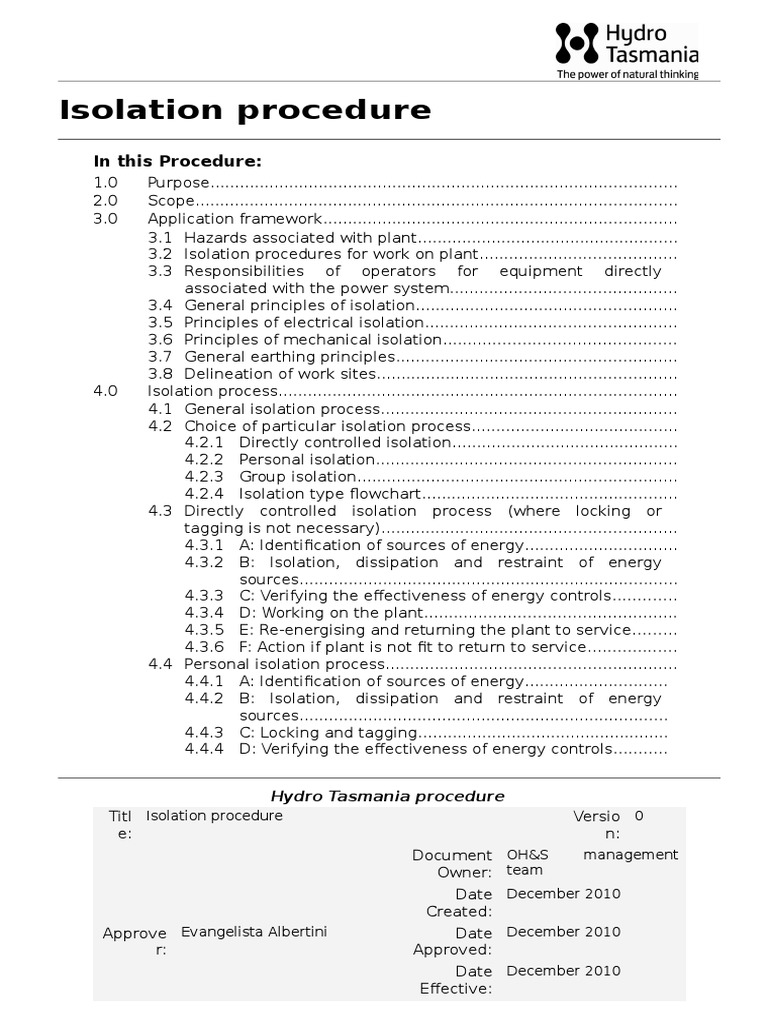 Electrical Isolation Procedure Guide | PDF | High Voltage | Switch