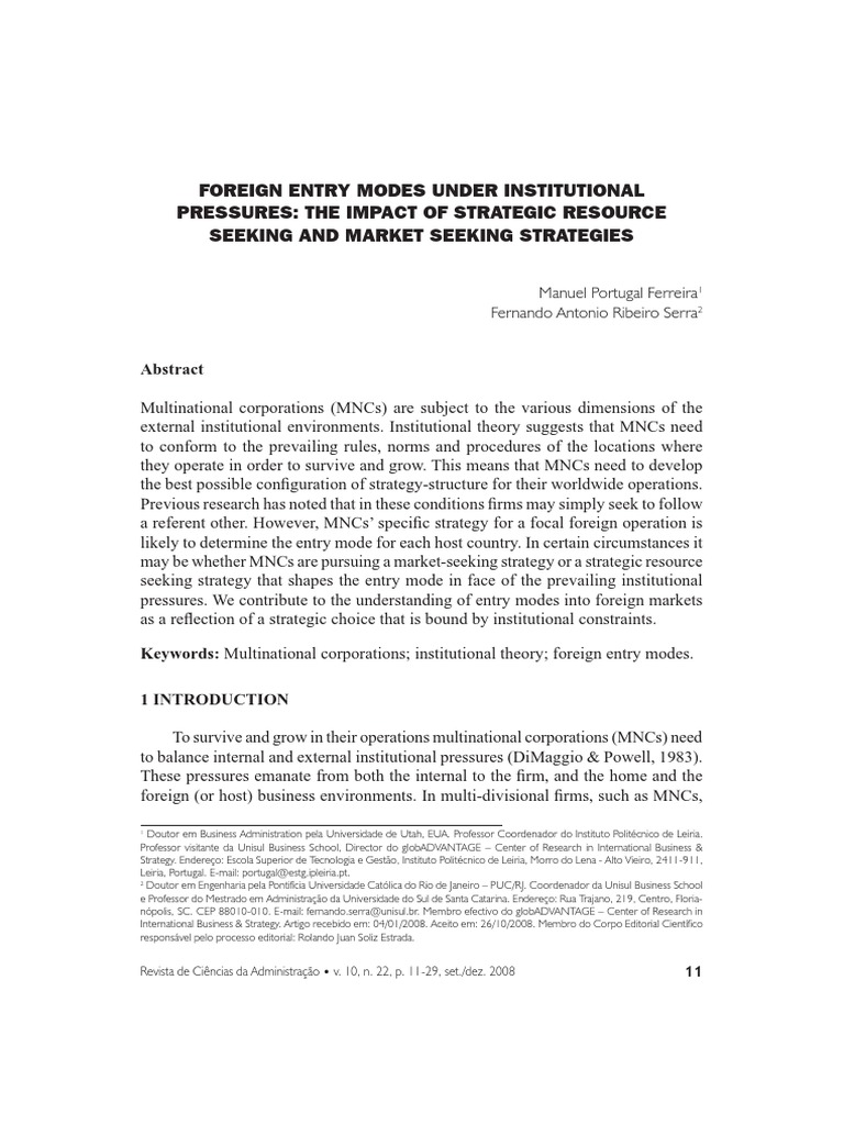 Foreign Entry Modes Under Institutional Pressures: The Impact of ...