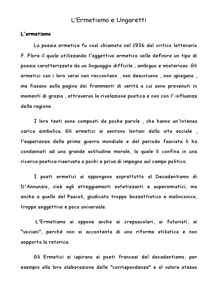 Ermetismo Ungaretti E Montale