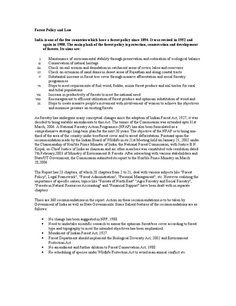 India’s Forest Policy and Legal Framework | PDF | Forestry | Forests
