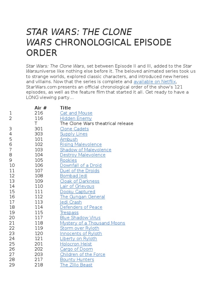 Star Wars The Clone Wars Viewing Order PDF Star Wars Unrest