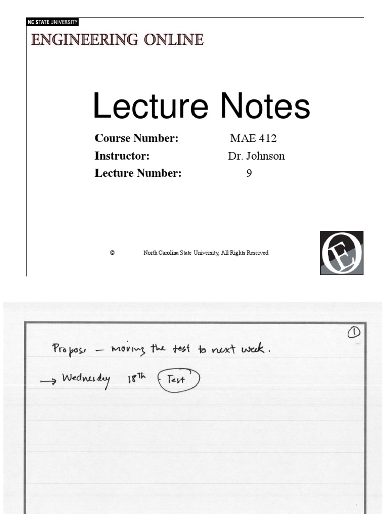 MAE 412 Lecture 9 Notes - Dr. Johnson | PDF