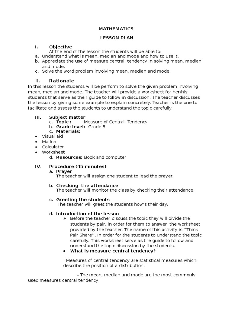 worksheet Central Tendency Worksheets worksheets on mean median mode addition subtraction worksheet 2 lesson plan in field study 1511560315v1 on