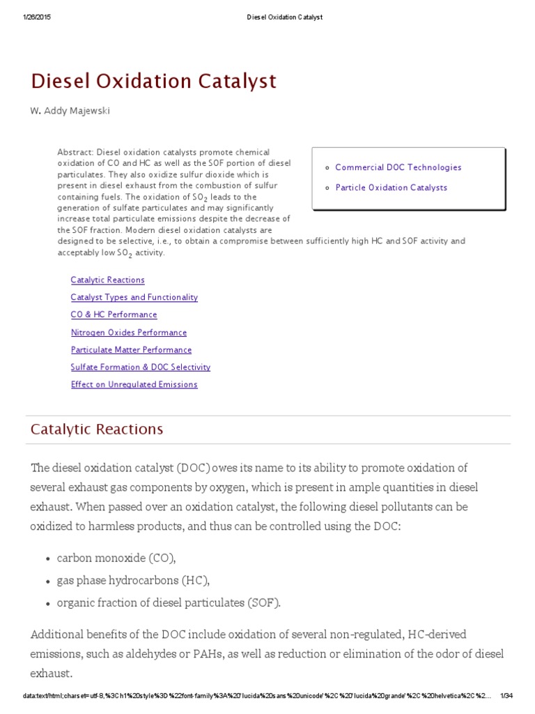 Diesel Oxidation Catalyst - Theory | PDF | Exhaust Gas | Catalysis