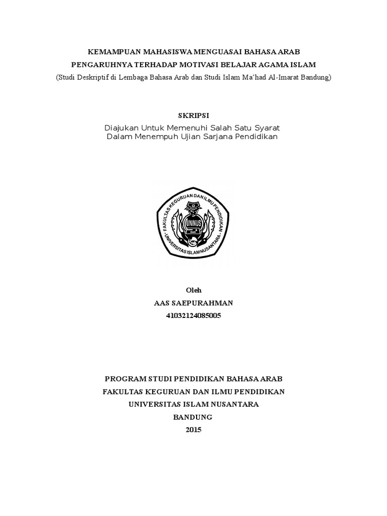 Contoh Cover Skripsi  UNINUS Contoh Cover Skripsi  UNINUS