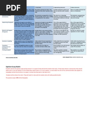 Rubric Opinion Essay