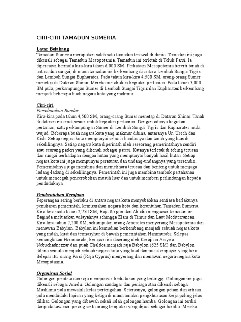 Ciri Ciri Tamadun Sumeria Latar Belakang Tamadun Sumeria Ciri Ciri Tamadun Sumeria Latar Belakang Tamadun Sumeria