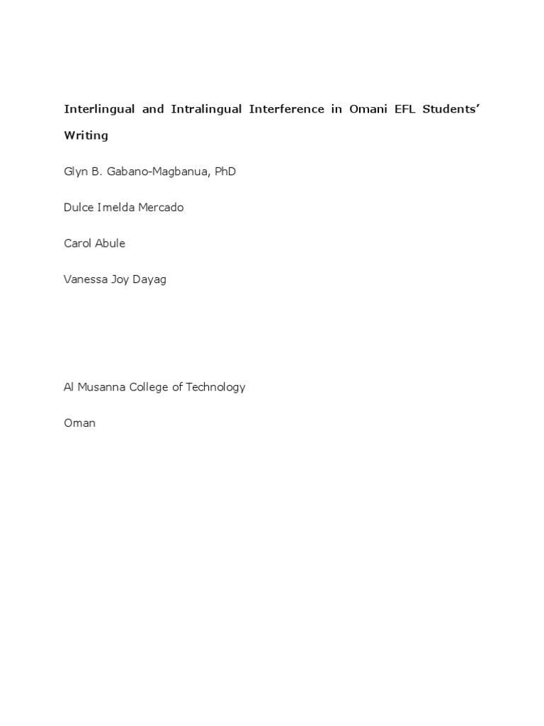 Interlingual and Intralingual Interference in Omani EFL Students | PDF ...