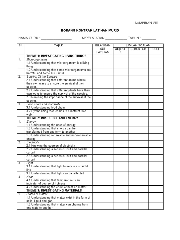 Kontrak Latihan Murid Tahun6 Pdf Water Earth