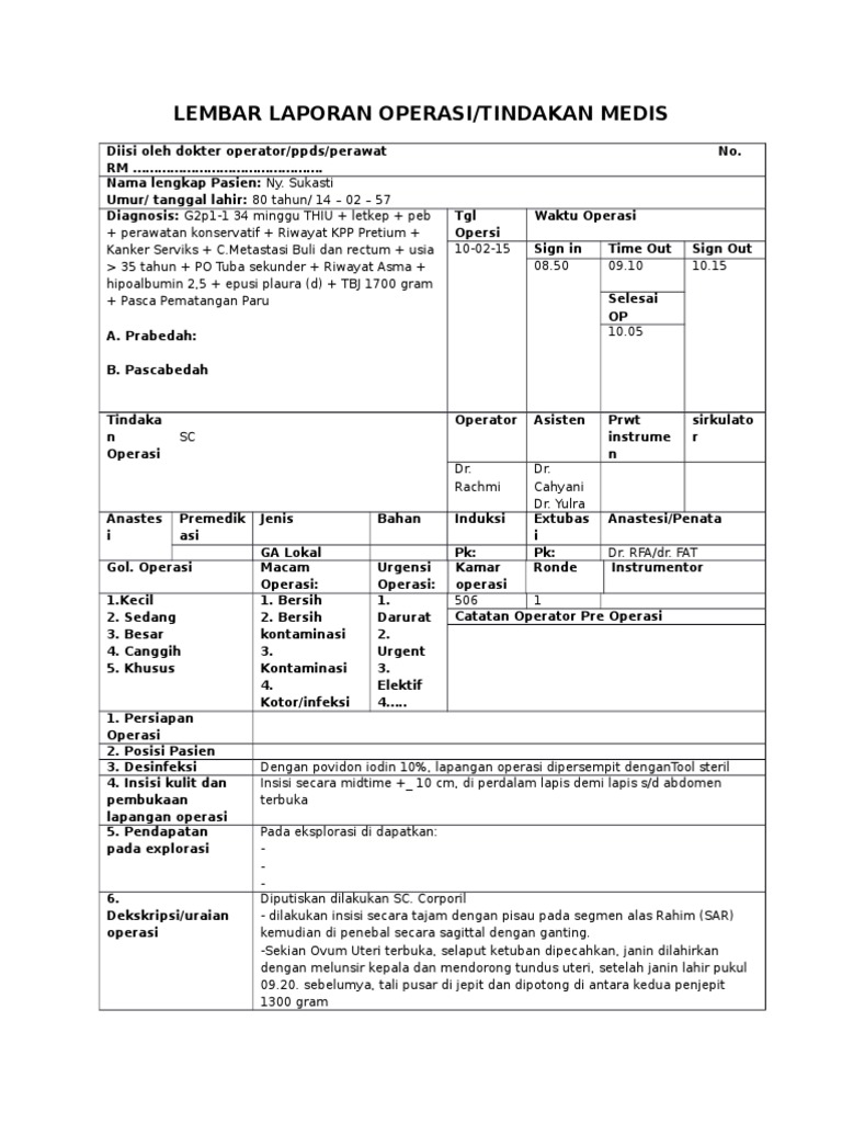 Lembar Laporan Operasi
