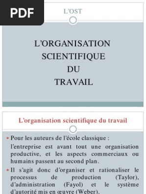 L Organisation Scientifique Du Travail L Ost 010211