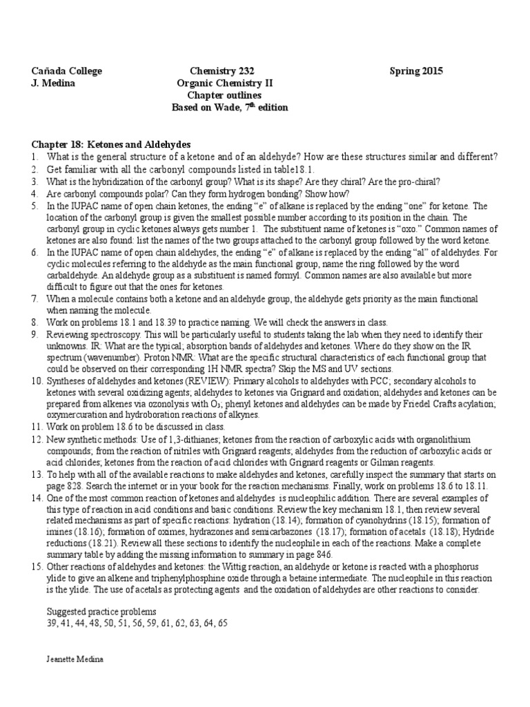 Chapter 18 Outline Pdf Aldehyde Ketone