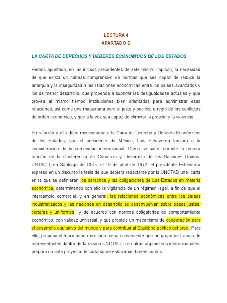 La Carta de Los Derechos y Deberes Económicos de Los Estados. | PDF ...