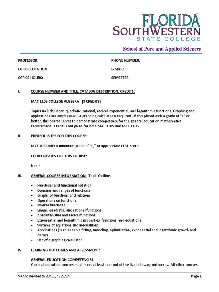 MAC 1105 College Algebra Overview | PDF | Function (Mathematics ...