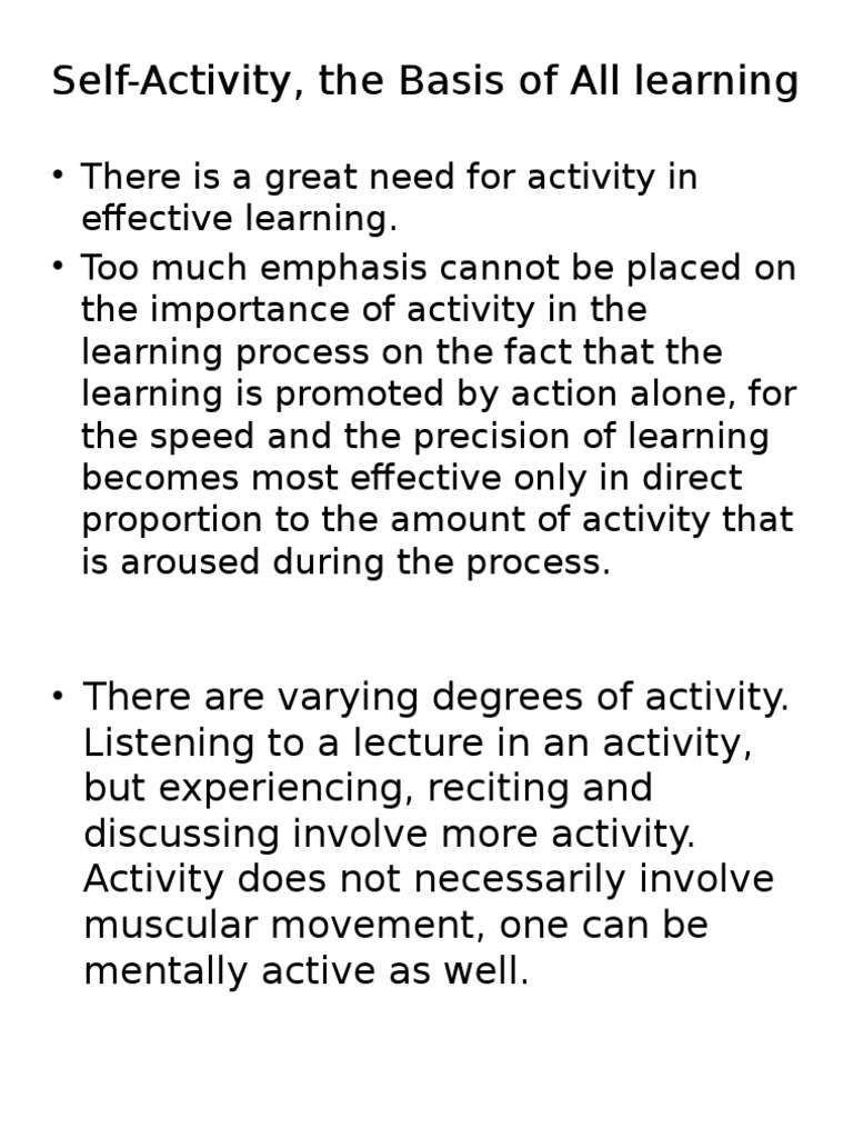 Self-Activity: Key to Effective Learning | PDF | Teaching Method ...