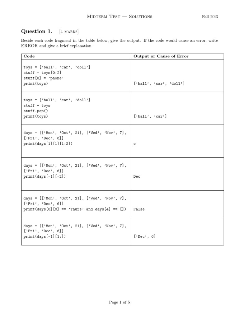 Midterm Test - Solutions | PDF | Integer | Computer Programming