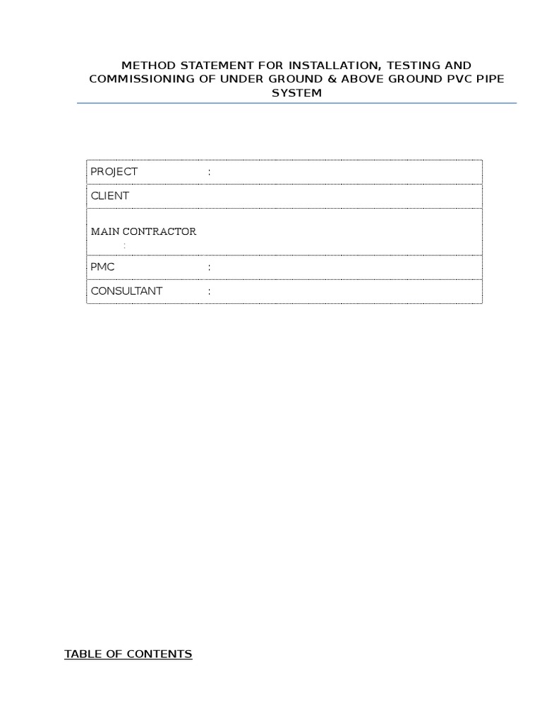 Method Statement For Installation of PVC Pipes PDF Cable Pipe