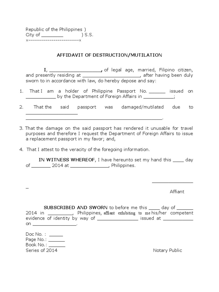 Affidavit of Destruction/Mutilation | PDF