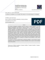 Os Métodos Quantitativos Na Sociologia: Dificuldades de Uma Metodologia de Investigação