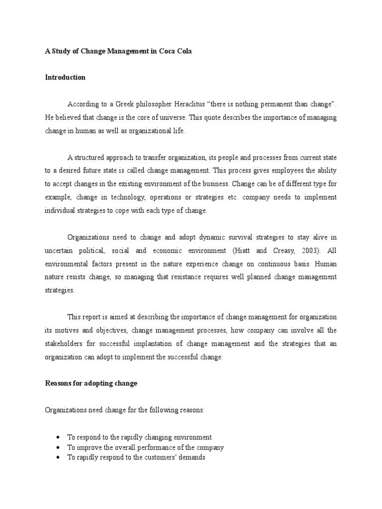 Coca Cola's Change Management Strategies | PDF | Change Management ...