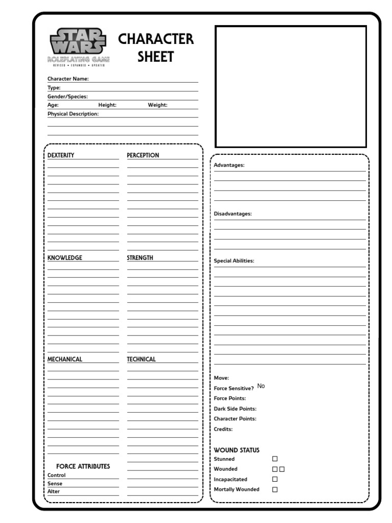 Star Wars RPG Character Sheet Template | PDF