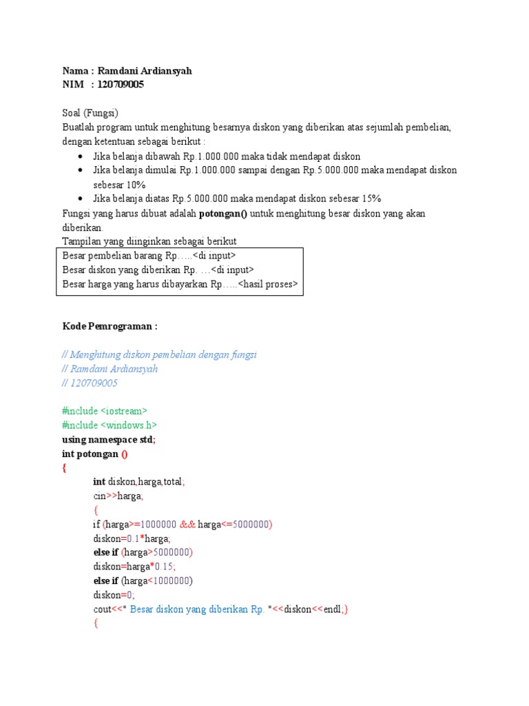 Program C++ Hitung Diskon Pembelian | PDF