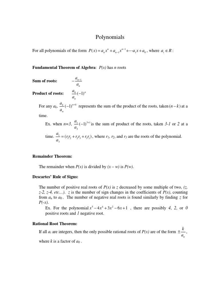 Understanding Polynomial Roots | PDF | Polynomial | Zero Of A Function