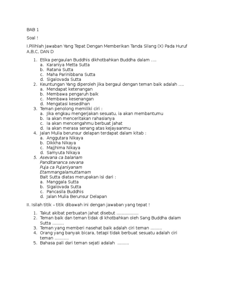 Soal Kls 9 Agama Buddha PDF