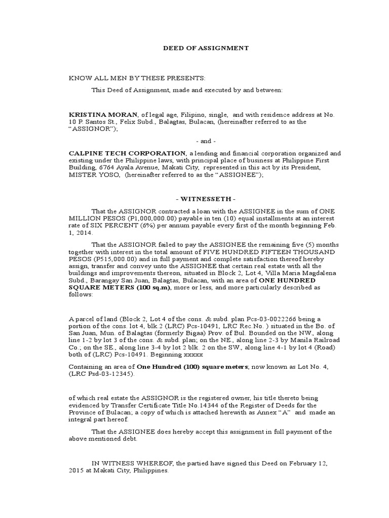 Dacion En Pago Civil Code Of The Philippines Example